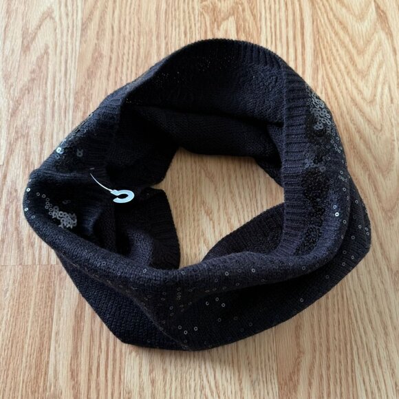 Calvin Klein Black Sequin Knit Loop Scarf Collar Elegant Accessory Evening Glam - Picture 7 of 14